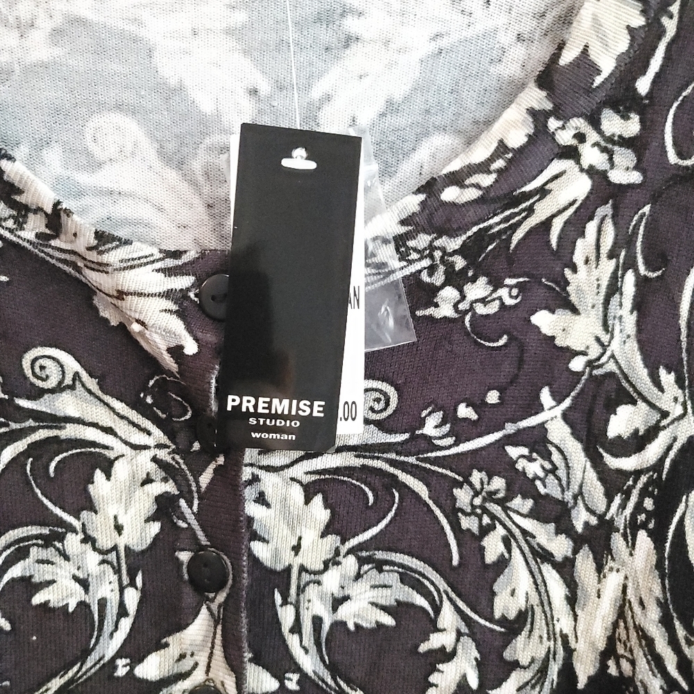 NWT Premise Black Multi Color Lightweight Button Cardigan Size 0X Plus… - Picture 3 of 9
